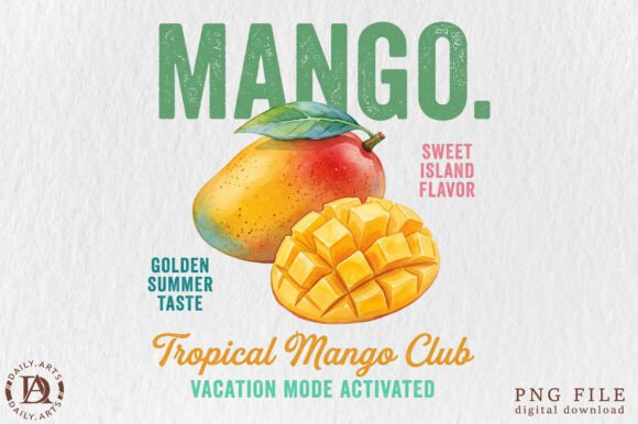 Retro Summer Mango Tropical Fruit PNG Gráfico Ilustrações para Impressão Por daily.arts