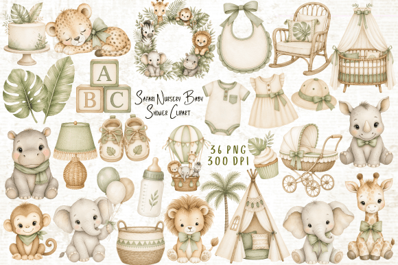 Safari Nursery Baby Shower Clipart PNG Graphic Illustrations By Yassou Bouhad