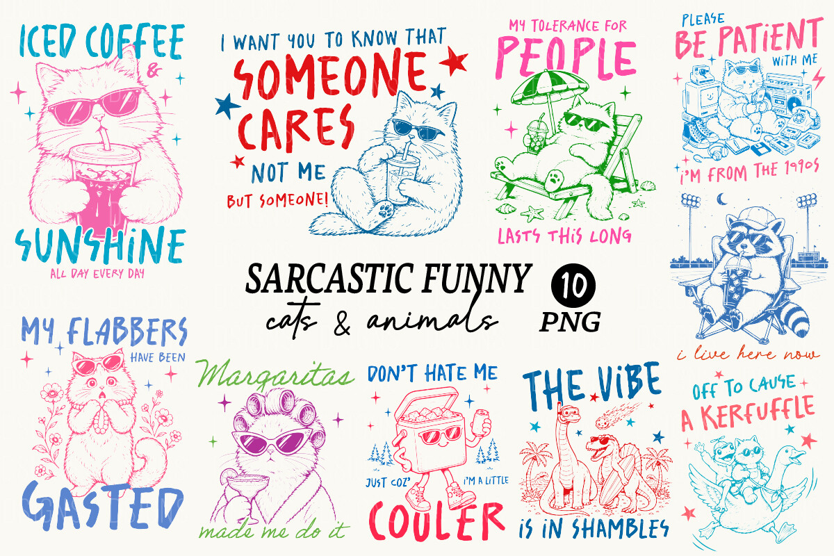 Sarcastic Funny Cat & Animals Bundle PNG Graphic by DSIGNS · Creative ...