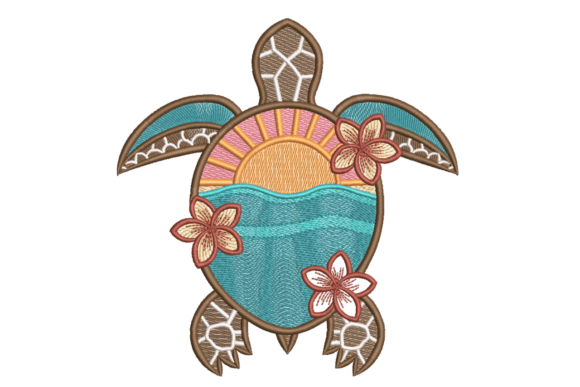 Turtle Sunset – Tropical Beach Marine Mammals Embroidery Design By Embroidize