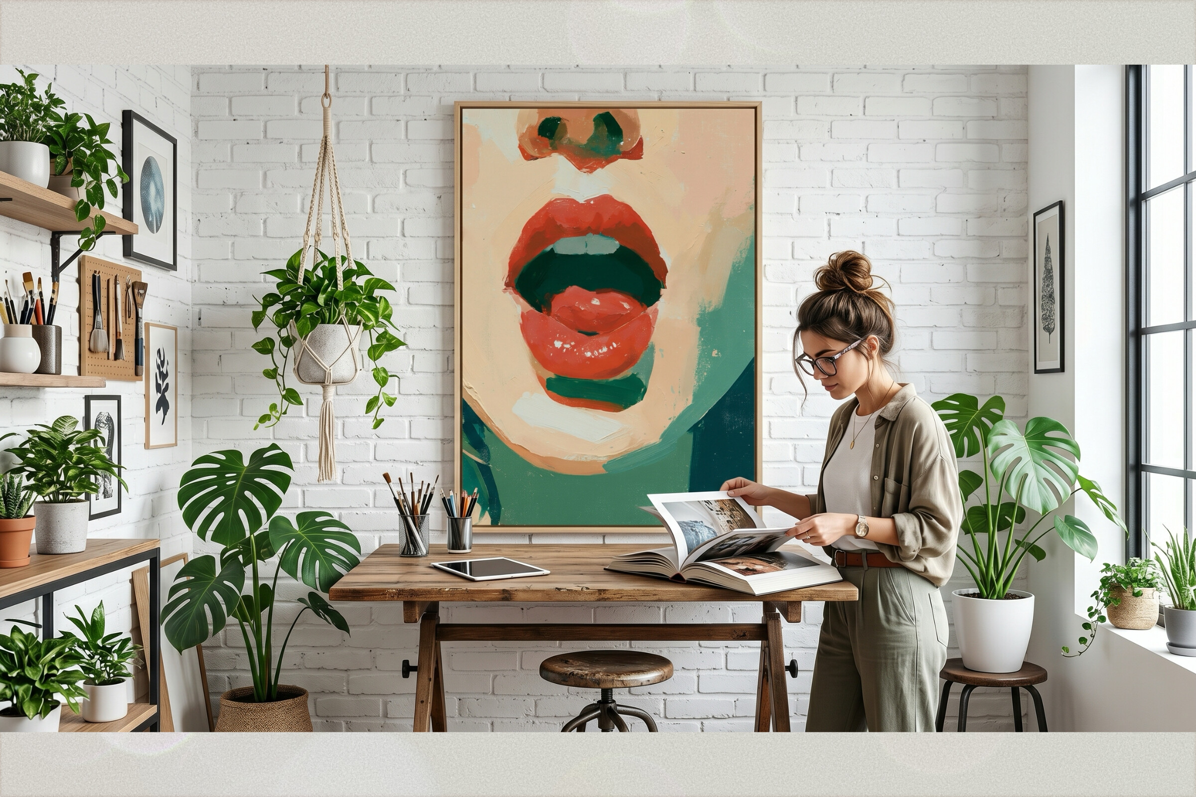 Vibrant Impasto Lips Wall Art