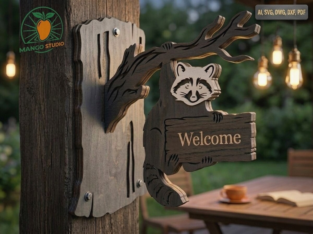 3D Raccoon Welcome Sign | Layered 3mm