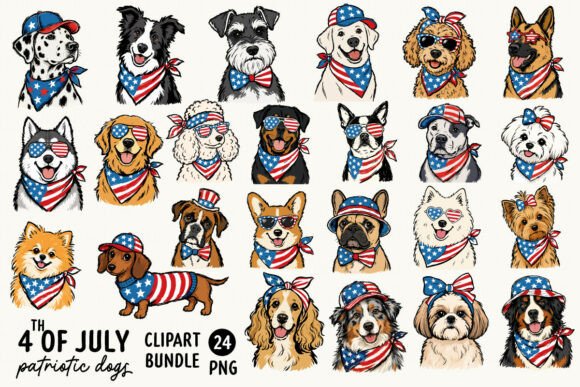 4th of July Patriotic Dogs Bundle PNG Graphic Illustrations By DSIGNS