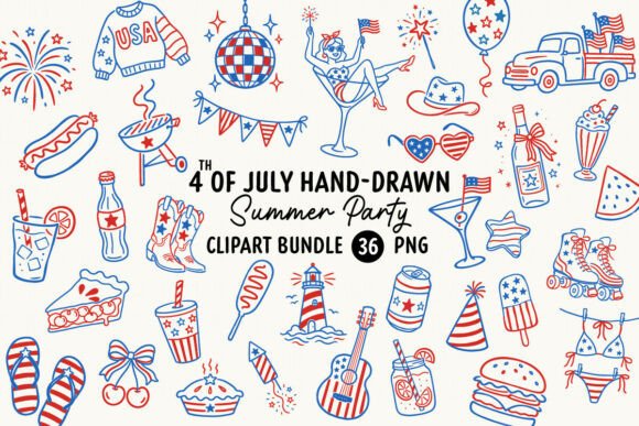 4th of July Patriotic Hand-Drawn Bundle Graphic Illustrations By DSIGNS