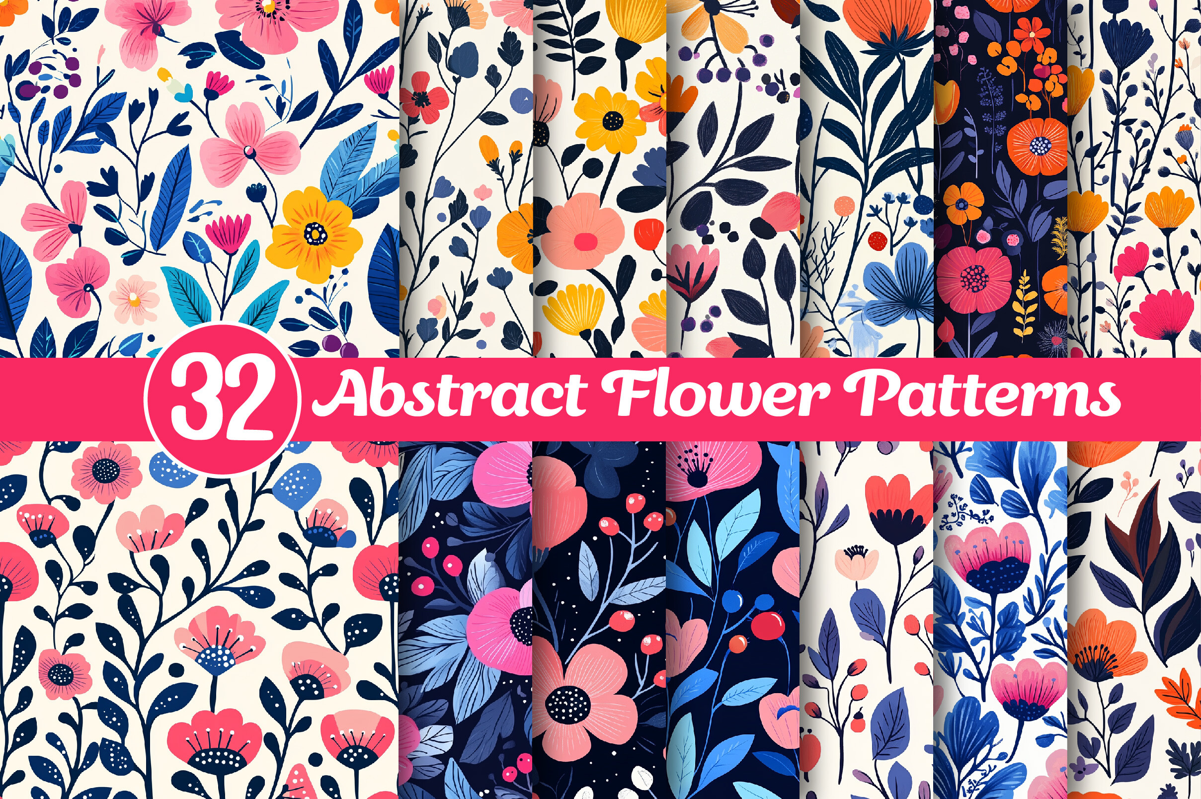 Abstract Flower Patterns Bundle Graphic by Dream Creation · Creative ...