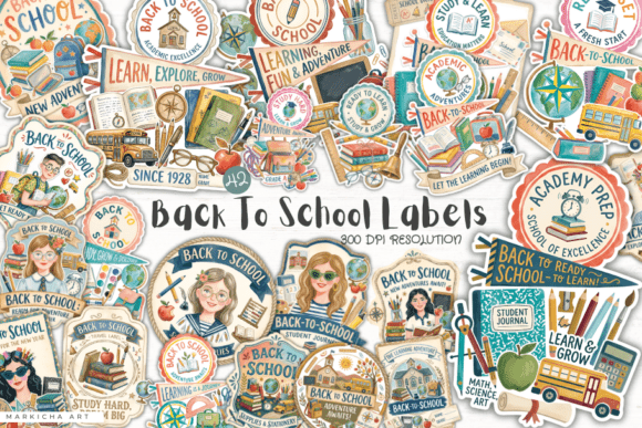 Back to School Labels PNG Bundle Gráfico Ilustrações em IA Por Markicha Art