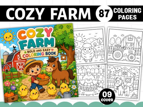 Bold and Easy Cozy Farm Coloring Book Grafica Pagine e libri da colorare per adulti Di KDP PRO DESIGN
