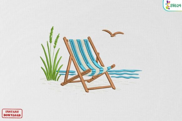 Coastal Beach Chair Ocean Relaxation Beach & Nautical Embroidery Design By SVG24