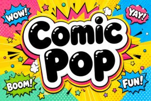 Comic Pop font name displayed in a bold, chunky comic-book style display typeface on a plain background as the main preview image.
