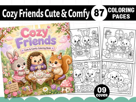 Cozy Friends Cute & Comfy Coloring Pages