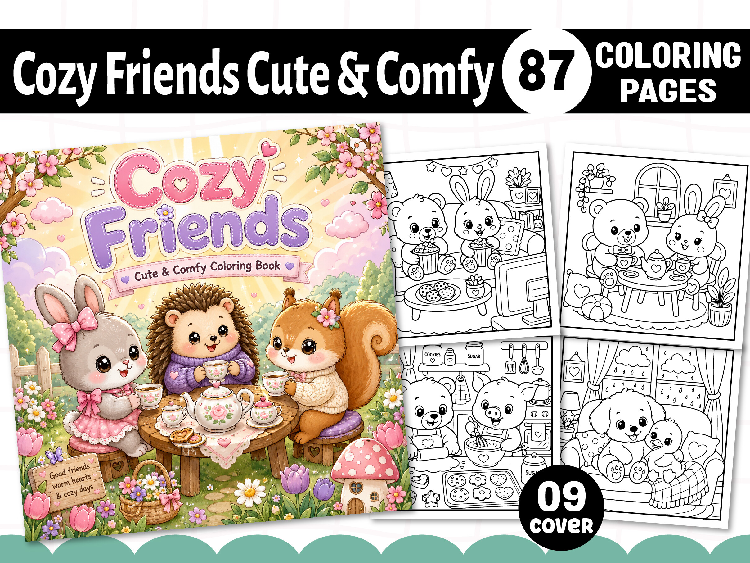 Cozy Friends Cute & Comfy Coloring Pages