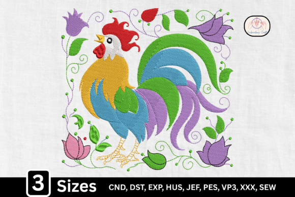 Floral Cute Folk Art Rooster
