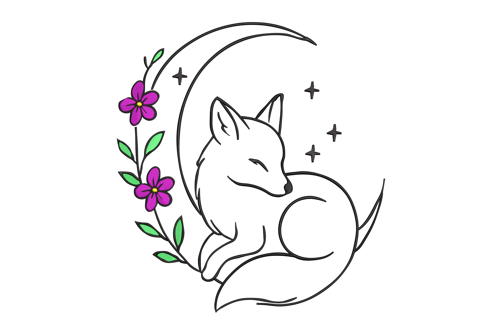 Floral Fox on Moon