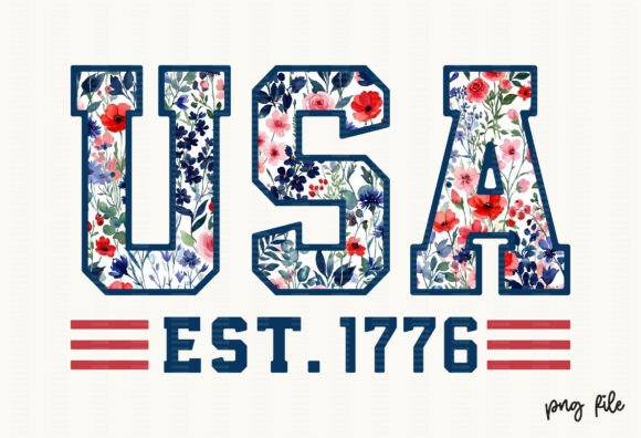 Floral USA Est 1776 Patriotic PNG Graphic T-shirt Designs By createaip