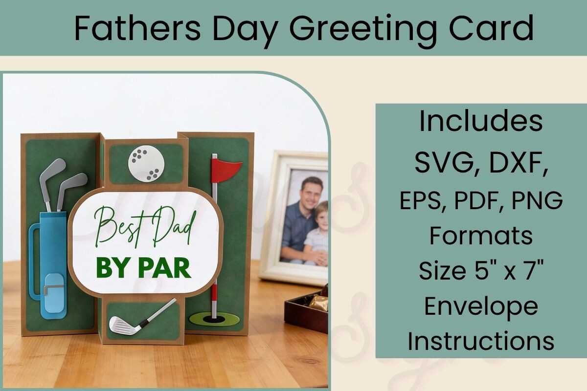 Golf SVG 3D Pop Out Card with Best Dad By Par sign and golf course details