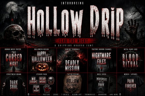 Hollow Drip Font PNG with transparent background - Preview 2