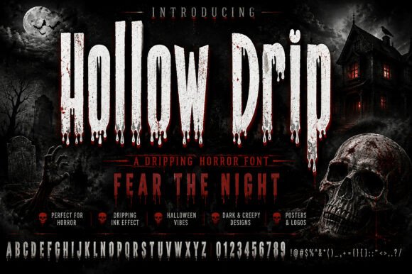 Hollow Drip Font PNG with transparent background - Preview 3