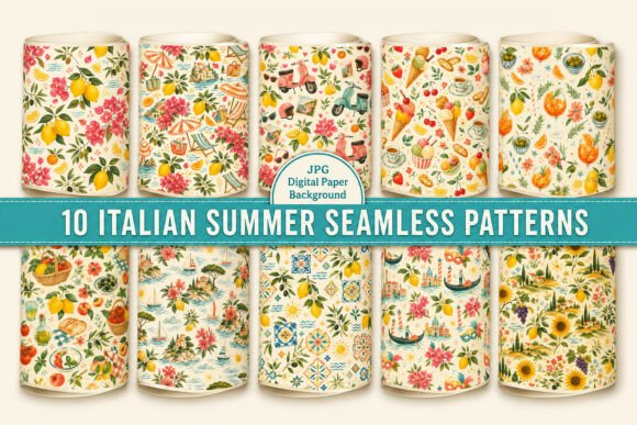 Italian Summer Seamless Patterns Graphic Illustrations By Mockups Shop