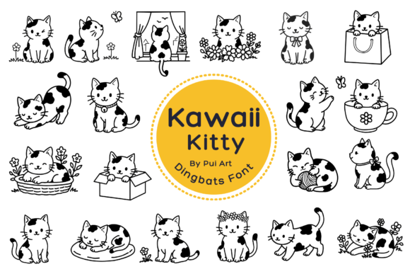 Preview of Kawaii Kitty Doodle dingbat font