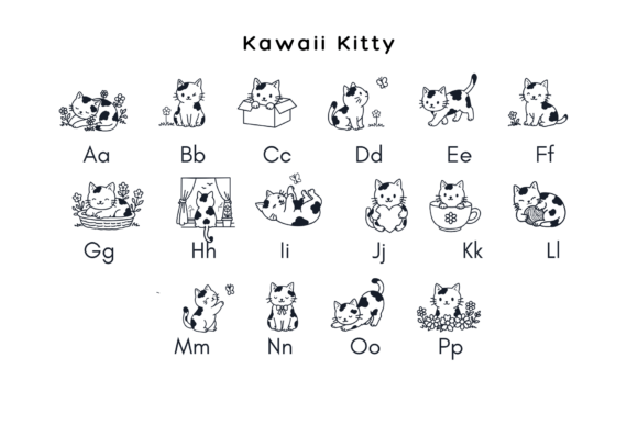 Kawaii Kitty Doodle Font PNG with transparent background - Preview 6
