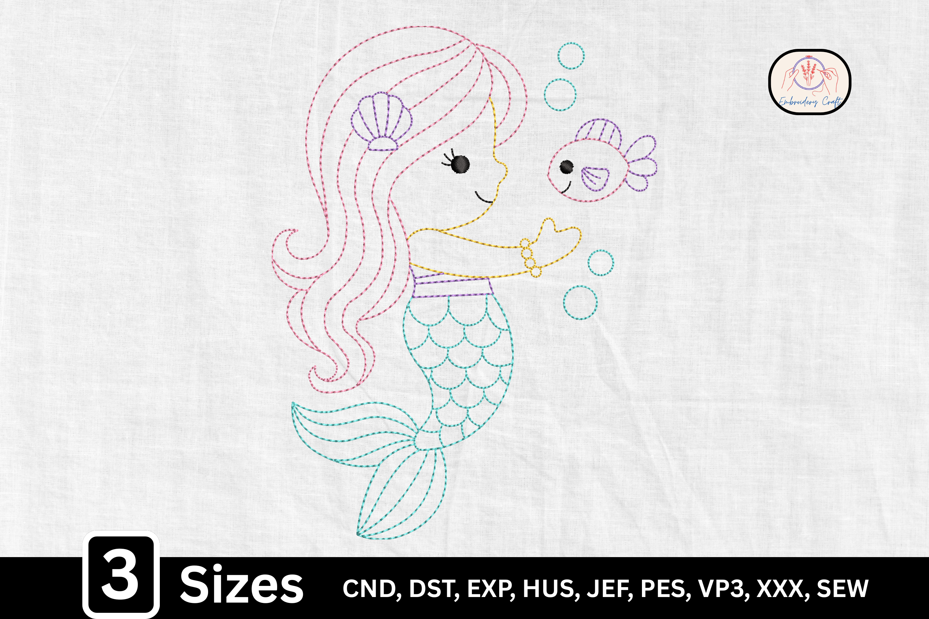 Kawaii Line Art Under the Sea Mermaid