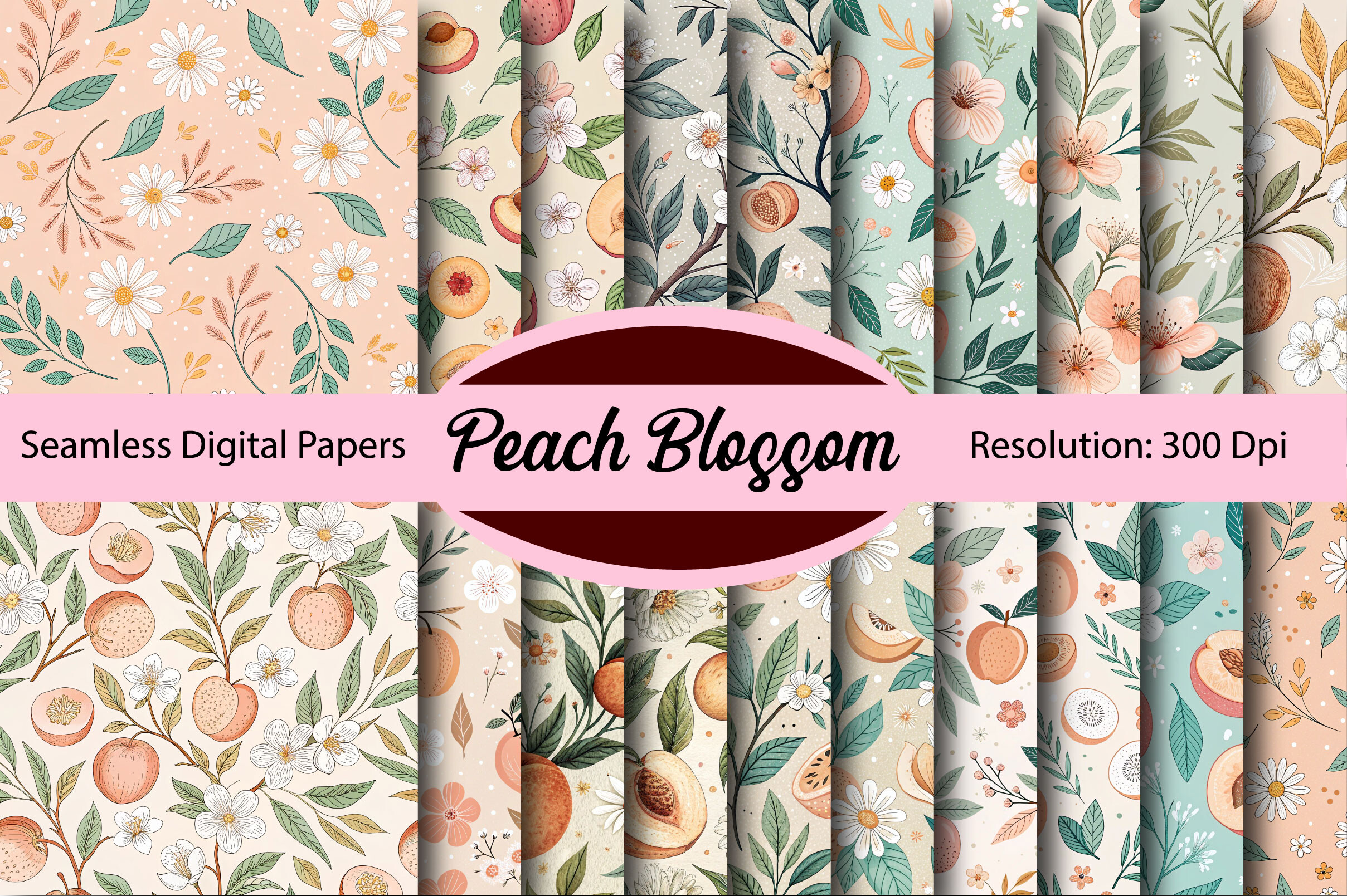 PEACH BLOSSOM Seamless Digital Paper Graphic by Colourful · Creative ...
