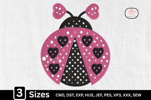 Pink Love Heart Ladybug Walentynki Projekt haftu Przez Embroidery Craft