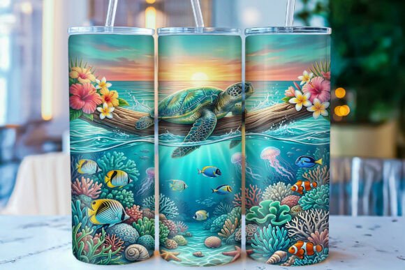 Sea Turtle Ocean 20oz Tumbler Wrap PNG