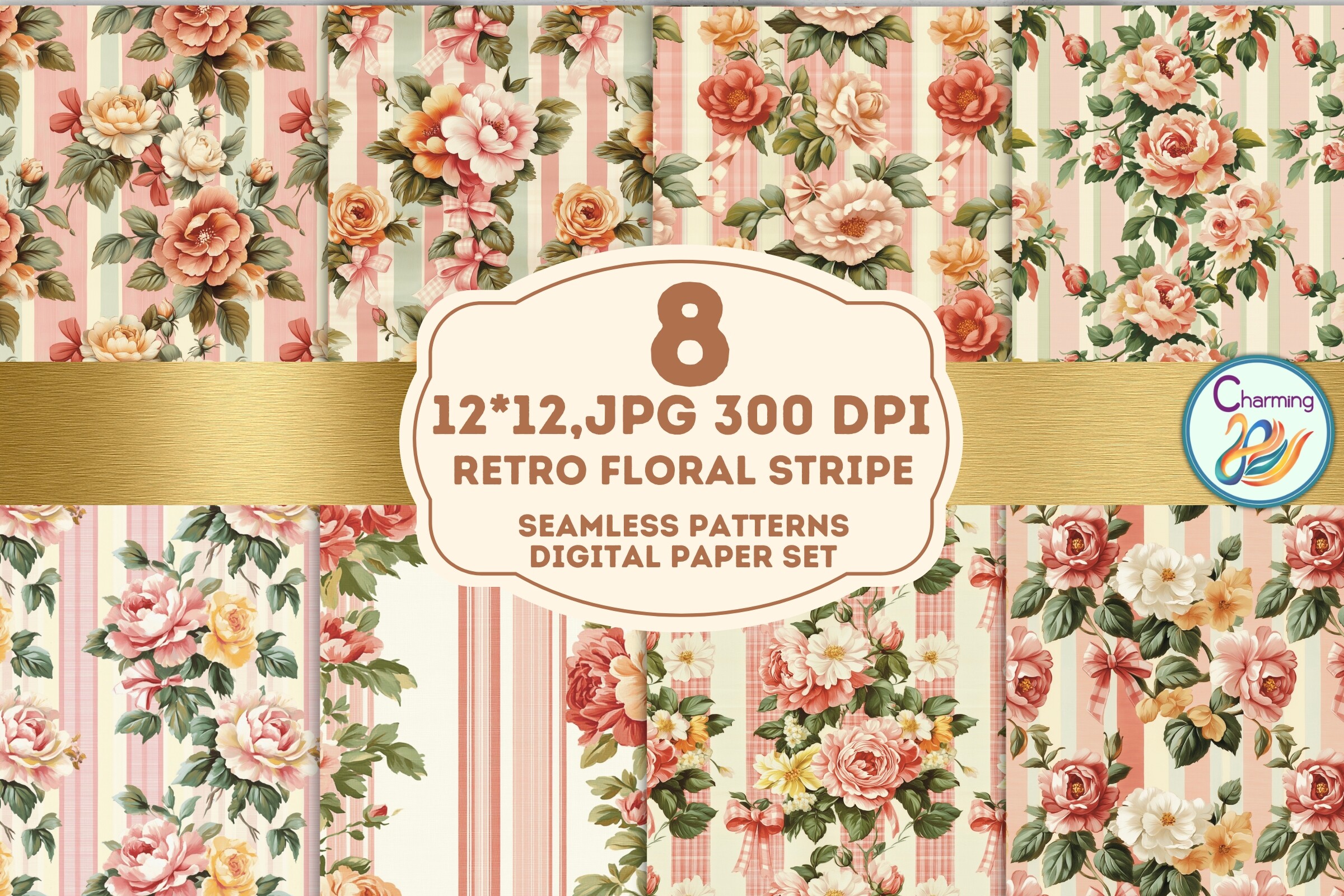 Seamless Paper: Retro Floral Stripe
