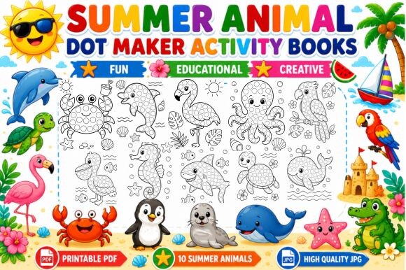 Summer Animal Dot Marker Coloring Pages