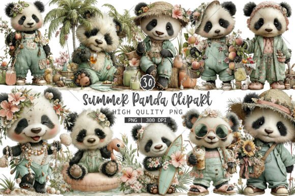 Summer Panda PNG Clipart Graphic Illustrations By RevolutionCraft
