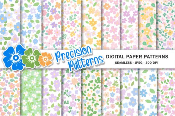 Summer Pink Ditsy Floral Patterns Gráfico Patrones de Papel Por Precision Patterns