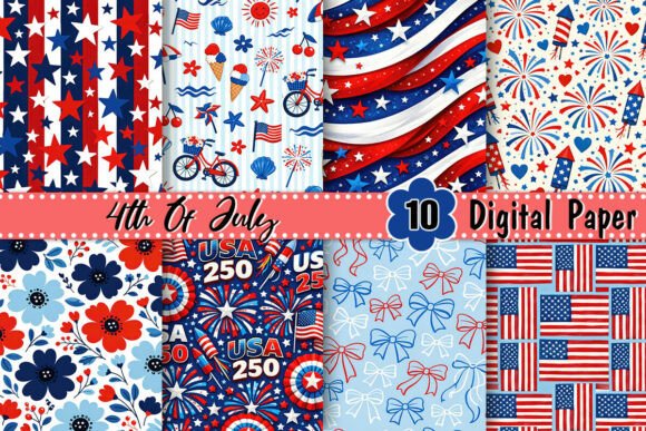 USA 250 4th of July Digital Paper Graphic Patterns By Artistic Garden