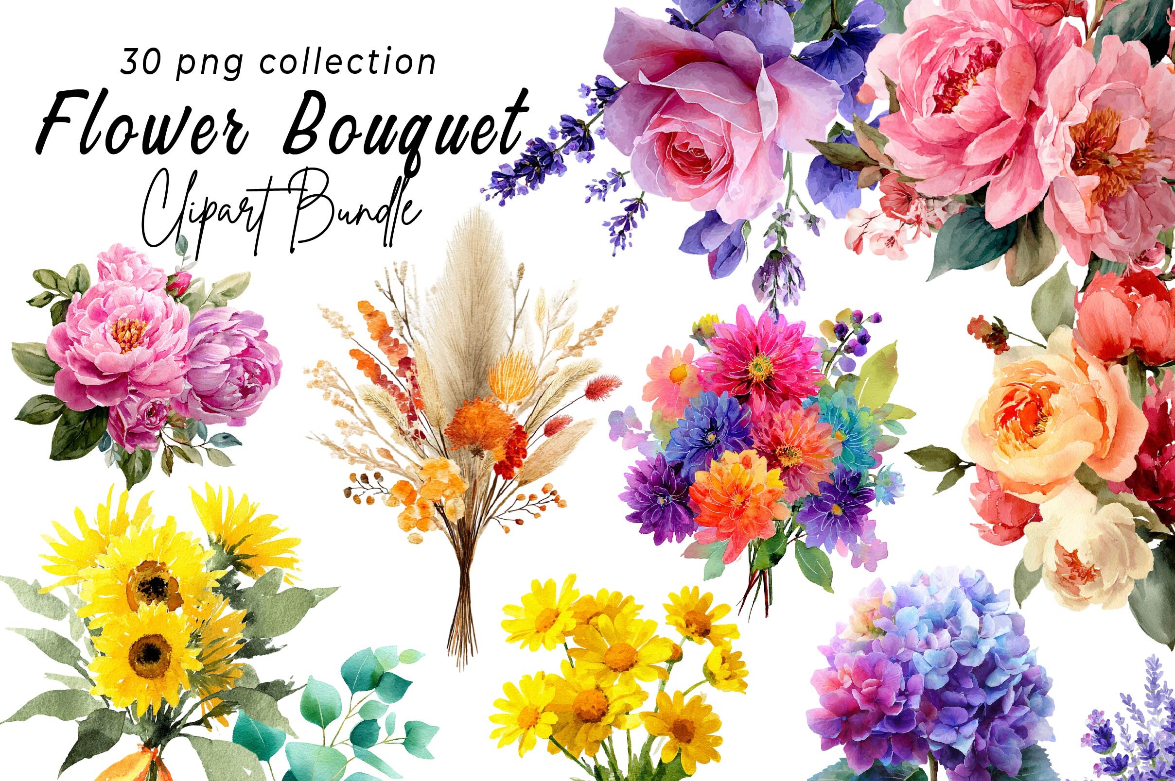 Watercolor Flower Bouquet, Floral Png Graphic by Print Magic · Creative ...