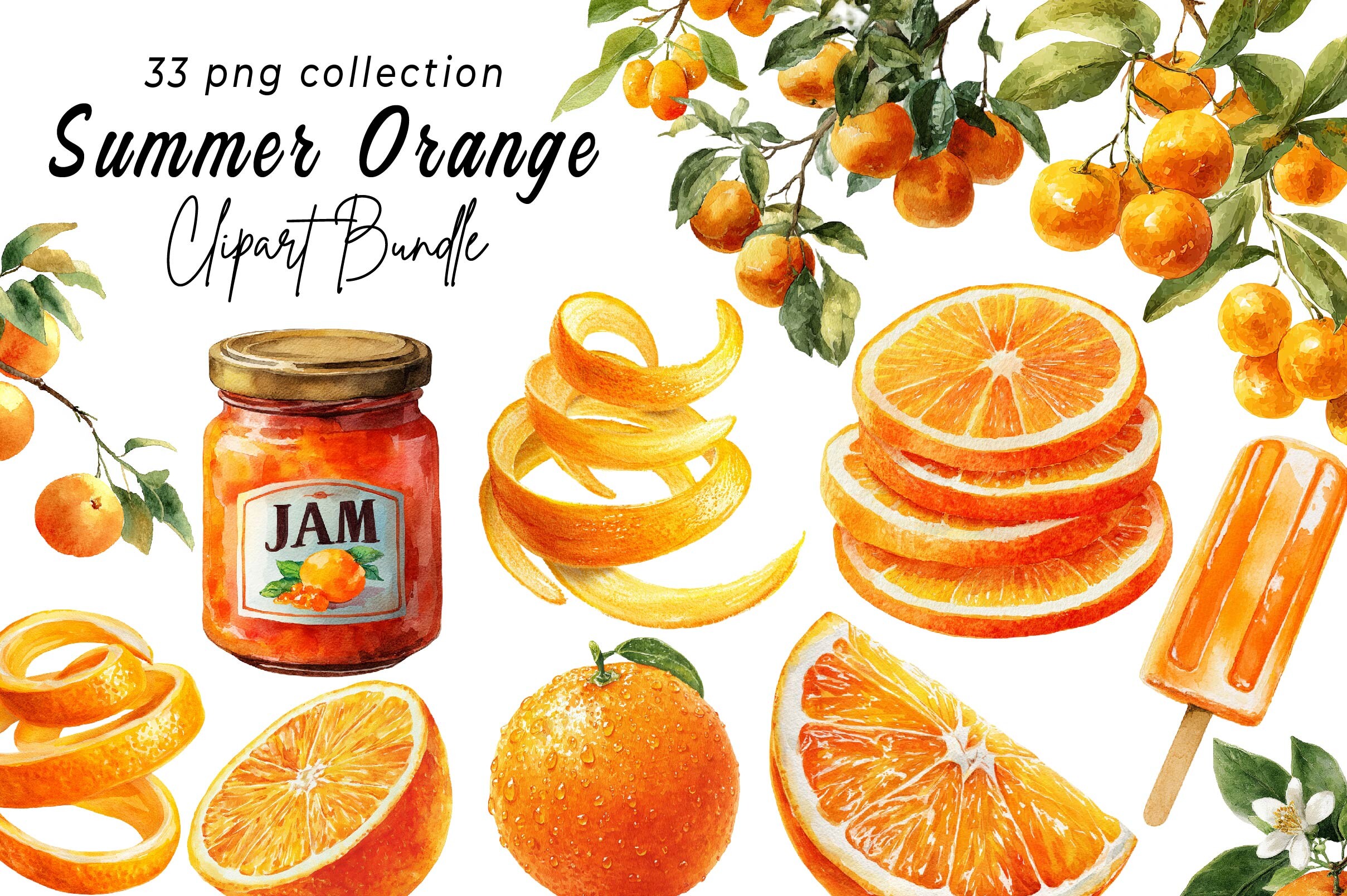 Watercolor Summer Orange Clipart Graphic by Print Magic · Creative Fabrica