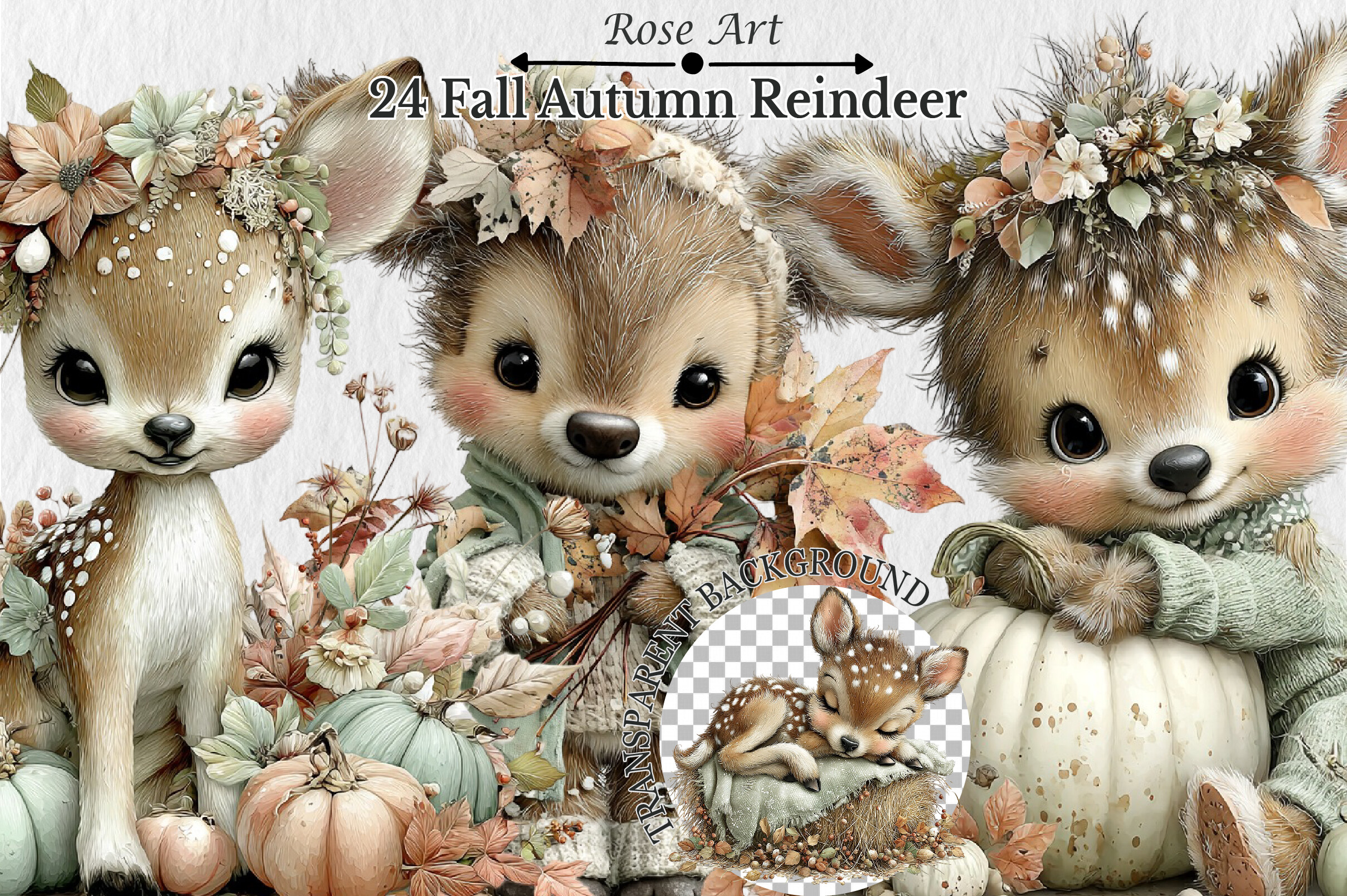 Whimsical Fall Autumn Reindeer Clipart Graphic by Rose Art · Creative ...