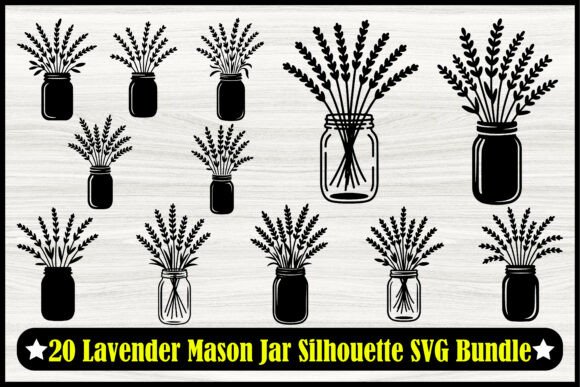 20 Lavender Mason Jar Silhouette SVG Set