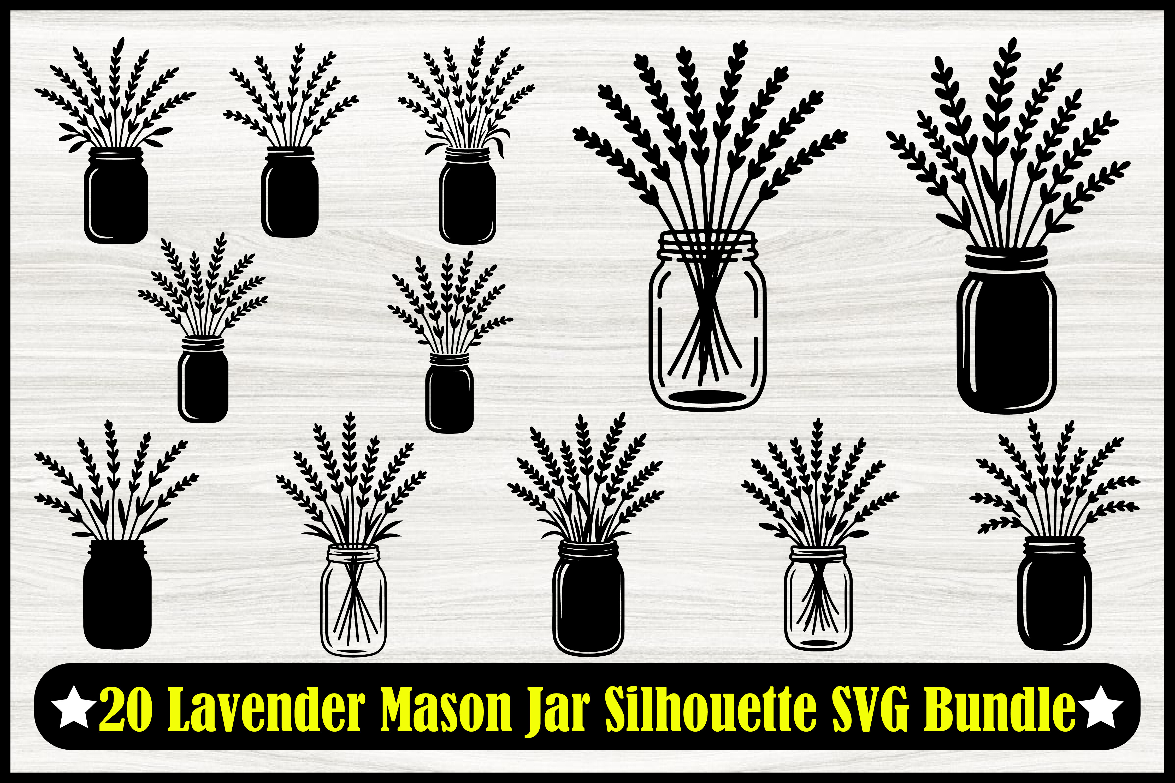 20 Lavender Mason Jar Silhouette SVG Set