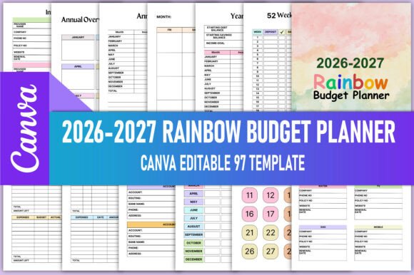 2026-2027 Rainbow Budget Planner Canva