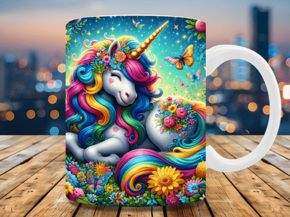 3d Colorful Floral Unicorn Mug Wrap Graphics