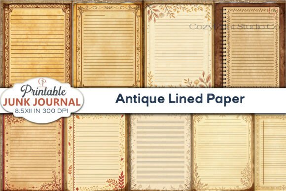 Antique Lined Paper Junk Journal Pages Grafica Sfondi Di CozyPrint Studio Co