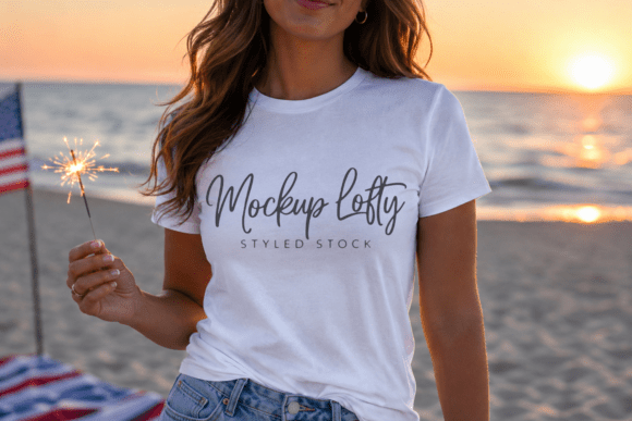 BC3001 White 4th of July Female Mockup Graphic Product Mockups By Mockup Lofty