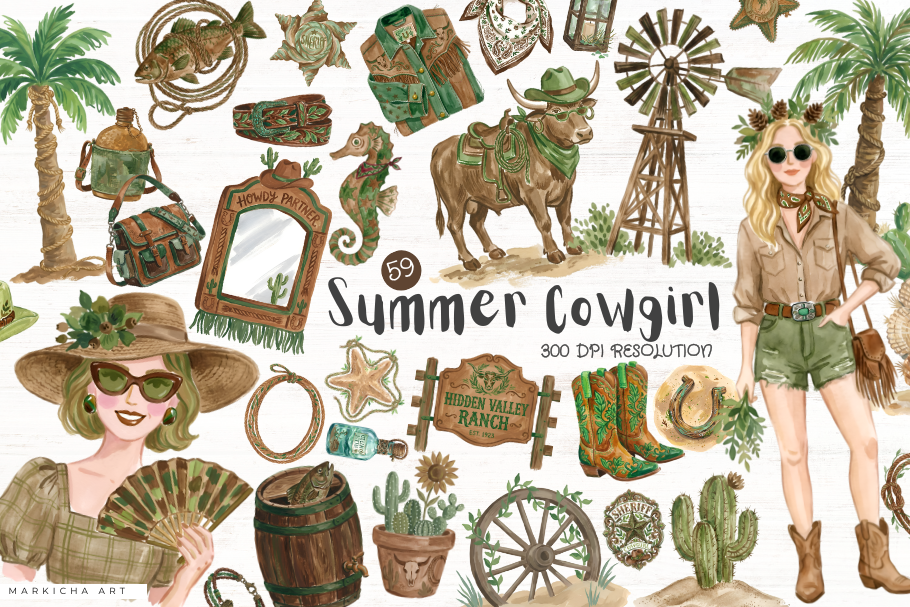 Beach Cowgirl Summer Clipart Graphic by Markicha Art · Creative Fabrica
