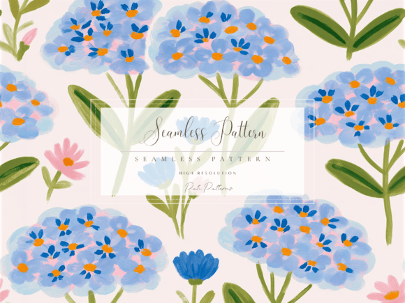 Blue Hydrangea Seamless Pattern PNG for Kids & Spring Crafts Graphic Patterns By patipaintsco
