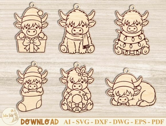 Christmas Cow Ornaments SVG Bundle laser cut file