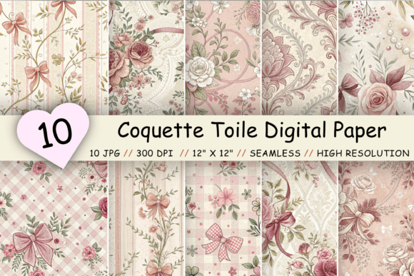 Coquette Toile Digital Paper Pack Graphic Patterns By Florid Printables