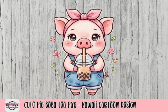 Cute Pig Boba Tea PNG - Kawaii Cartoon Design Afbeelding T-shirt Designs Door BbowDesign