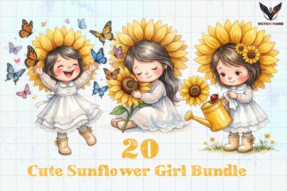 Cute Sunflower Girl Bundle PNG Graphic Crafts By VictoryHome