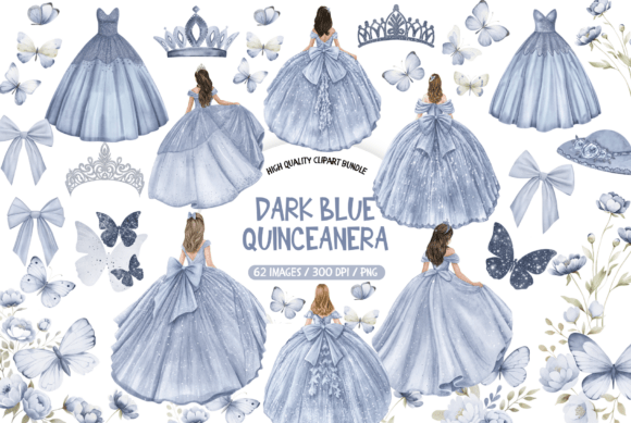 Dark Blue Quinceanera Clipart Bundle Gráfico Ilustraciones Imprimibles Por TatiMockups