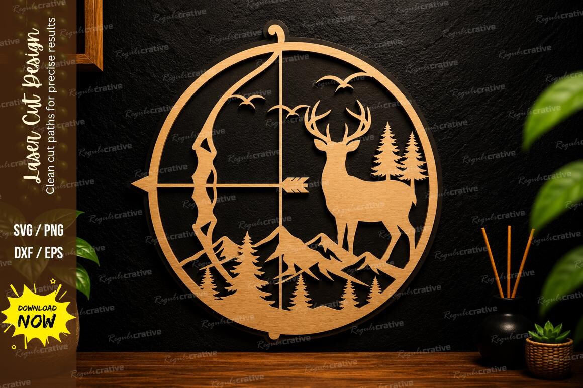 Deer Compass Forest Laser Cut Svg Design · Creative Fabrica